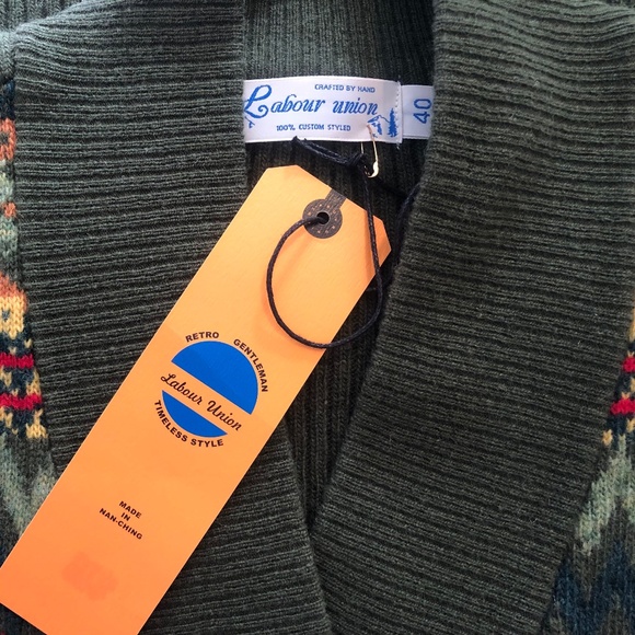 Labour Union Fair Isle Lambswool Sleeveless Shawl Collar Cardigan Size 40 NWT - Picture 5 of 6